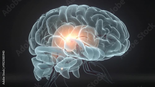Translucent Human Brain Highlighting Hypothalamus Appetite Regulation