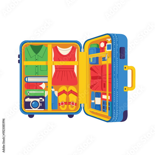 Vibrant Suitcase with Clothing and Accessories