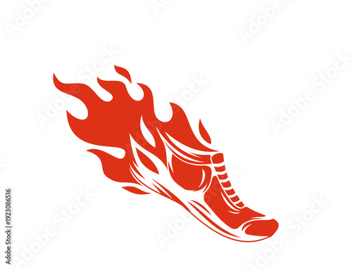 Fast Running Shoe with Fire Flames Red Vector