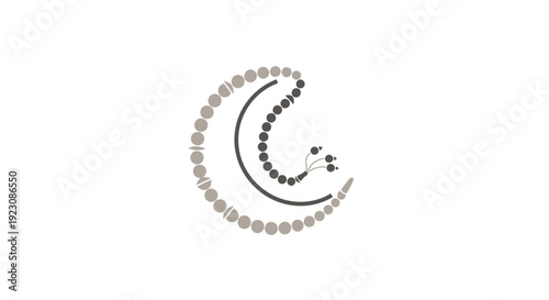 Islamic Prayer Beads Rosary Tasbih in Crescent Moon Shape, Spiritual Religious Symbol, Isolated White Background