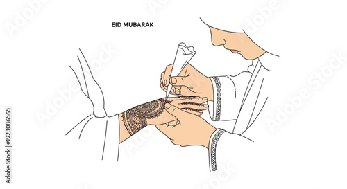 Woman's hands applying traditional henna mehndi art for Eid celebration on isolated white background.