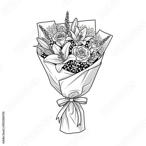 Elegant Hand-Drawn Bouquet of Flowers Illustration.