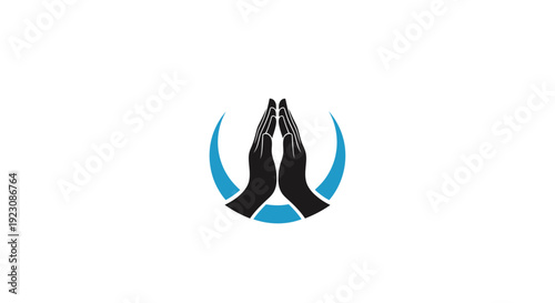 Minimalist Prayer Hands Icon with Blue Accent, Islamic Spirituality Symbol, isolated white background.