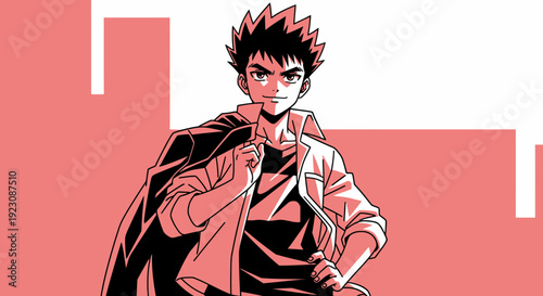 Anime Character with Cape Standing Confidently.