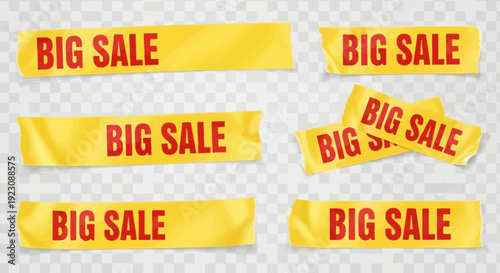 Bold yellow big sale stickers on transparent background for promotion