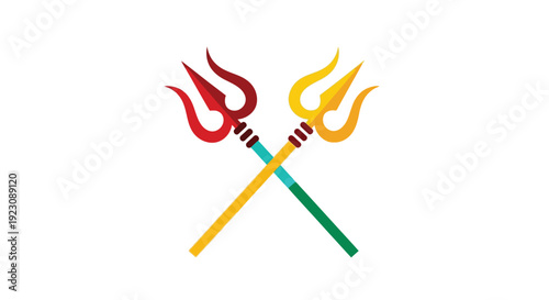 Two tridents crossed in a vibrant symbolic and colorful representation