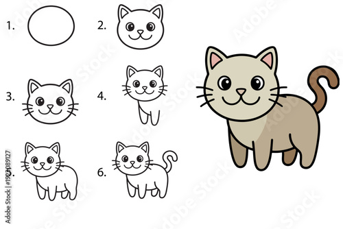 How to draw a cute cartoon cat easy step-by-step tutorial for kids and beginners