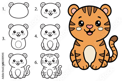 Easy step-by-step guide: how to draw a cute cartoon tiger for beginners and kids