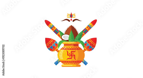 A vibrant floral design featuring a lotus and traditional lamps