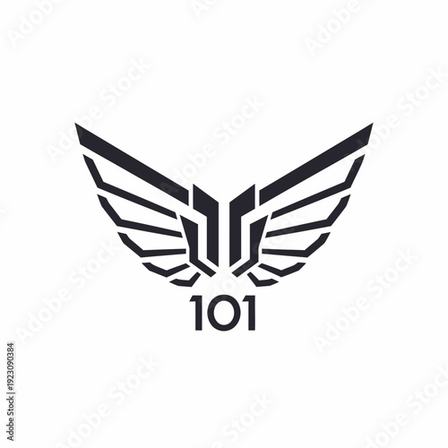 Modern Futuristic Wings Emblem with Number 101.