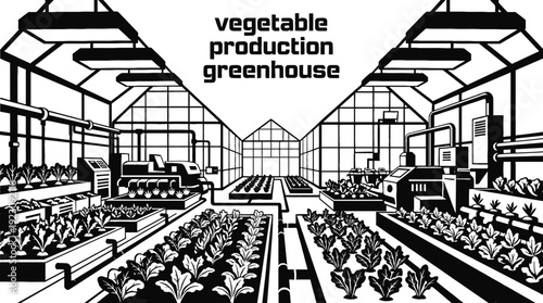 modern greenhouse agriculture farming plant cultivation vegetable crop environment irrigation rural organic industry structure design vector illustration