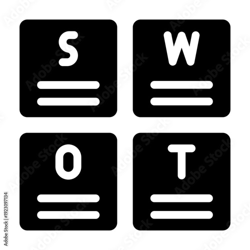 swot grid glyph icon. strength weakness chart. strategic evaluation. business analysis