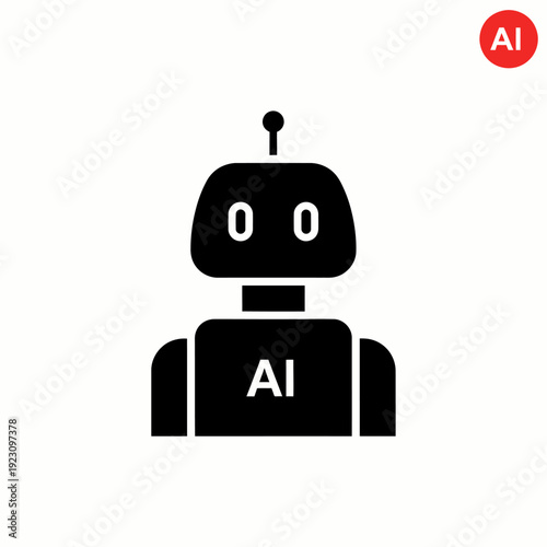 Simple AI Robot Icon Design, Representing Artificial Intelligence and Technology, Innovation, and Digital Automation