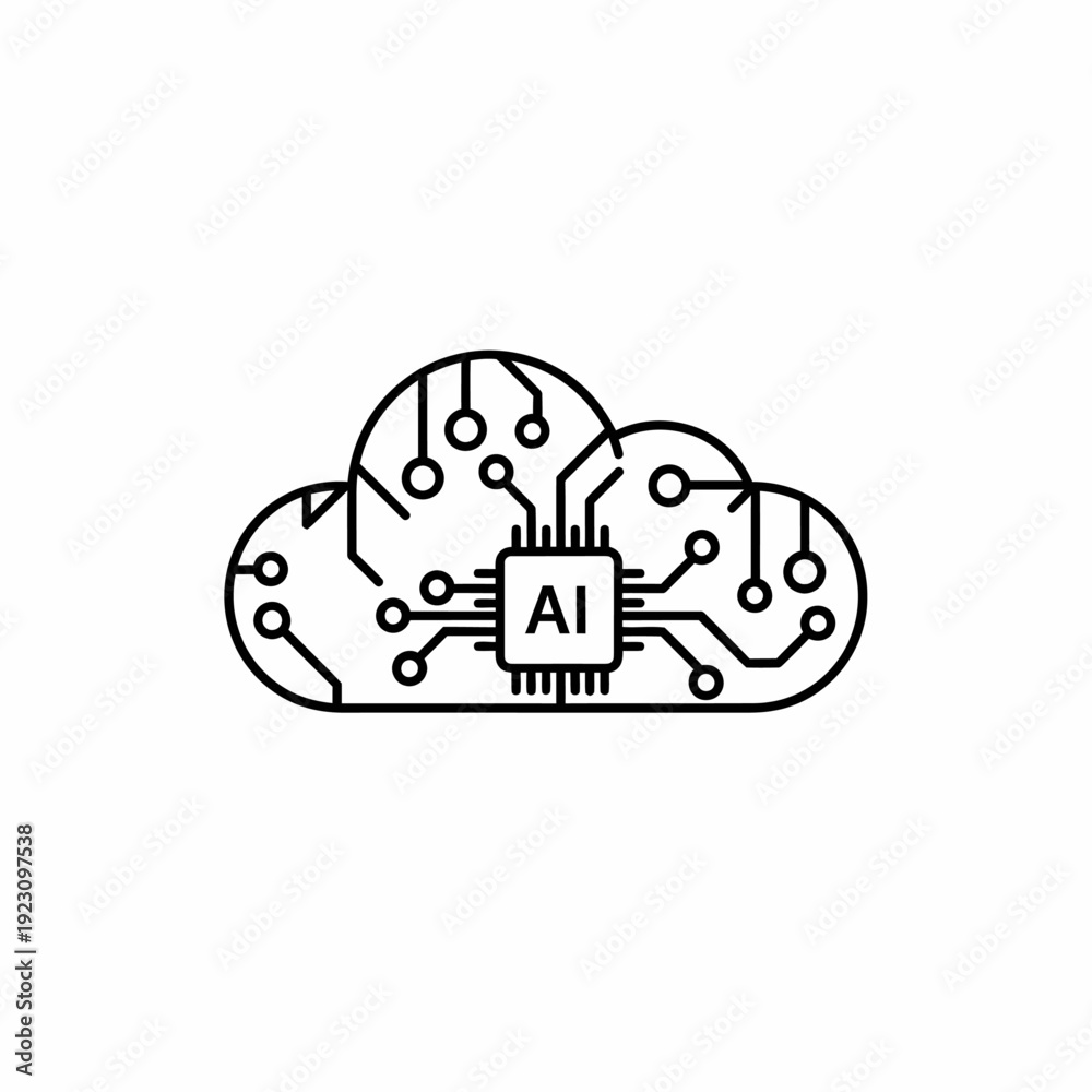 Fototapeta premium An illustration of a cloud with an AI chip inside, representing cloud computing and artificial intelligence