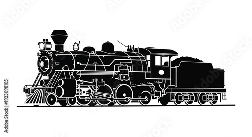 A striking black silhouette of a vintage steam locomotive on a white background showcasing classic railway design silhouette high quality professional
