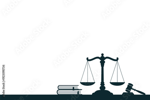 Justice scale with gavel and law books illustration