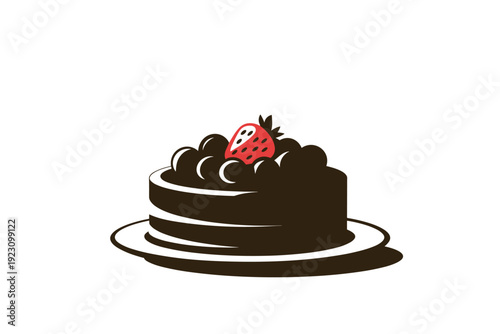 Delicious chocolate cake with strawberry on top