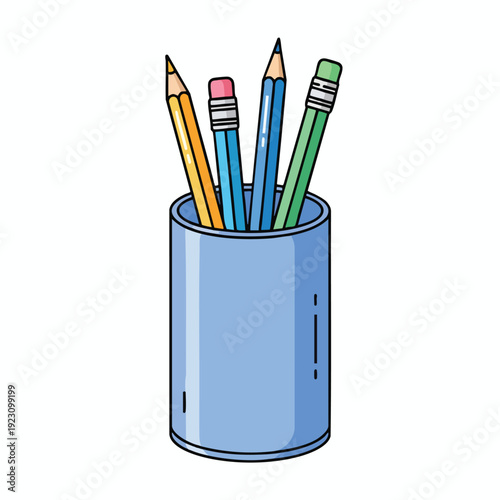 Colorful Pencil Holder with Drawing Instruments for Office and School Supplies