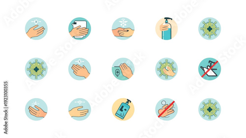Hygiene and Health Icons Handwashing and Sanitization Steps