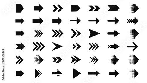 Vector illustration of collection of various black arrow icons on for design on a transparent background