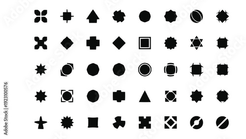 Vector illustration of collection of various black geometric shapes on on a transparent background