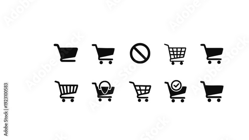 Vector illustration of collection of shopping cart icons in various states and styles on on a transparent background