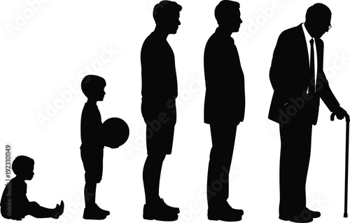 Silhouette Illustration Depicting the Stages of Human Life, from Infant to Elderly, for Educational and Developmental Projects