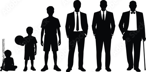Silhouette Illustration Depicting Human Life Stages, from Childhood to Adulthood and Old Age for Educational and Family Projects