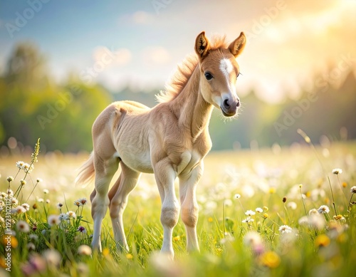 Baby-Pferd auf heller Frühlingswiese