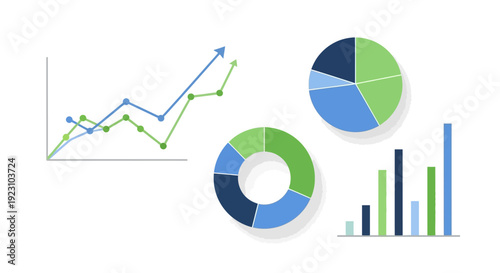 A collection of various charts and graphs, including line graphs, pie charts, and bar graphs, representing data analysis.