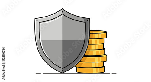 A silver shield protects a stack of golden coins, symbolizing financial security.
