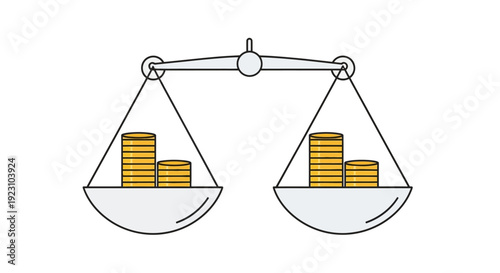An illustration of a balance scale with stacks of gold coins on each side, representing financial equilibrium.
