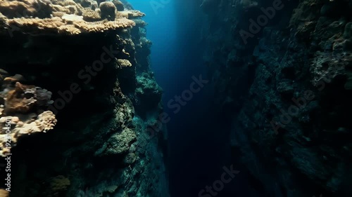 Wallpaper Mural Deep underwater canyon revealing coral reef ecosystems for marine conservation projects with cinematic sunlight rays Torontodigital.ca