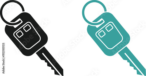 A simple illustration depicts two car keys in differing color schemes one dark and one teal showcasing a key design