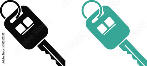 A straightforward depiction of two car keys one black and one teal illustrates concepts of access security and vehicle ownership with simple design