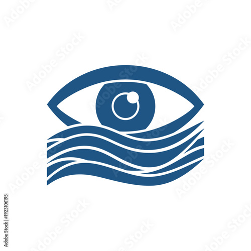 Eye with water waves and a droplet symbol inside, representing water or vision.