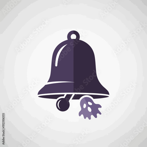 Illustration of a bell with a clapper and a decorative element hanging below.