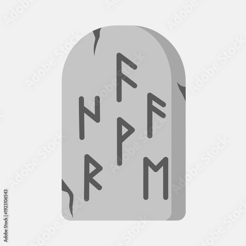 Gray stone monument engraved with runic symbols and cracks.