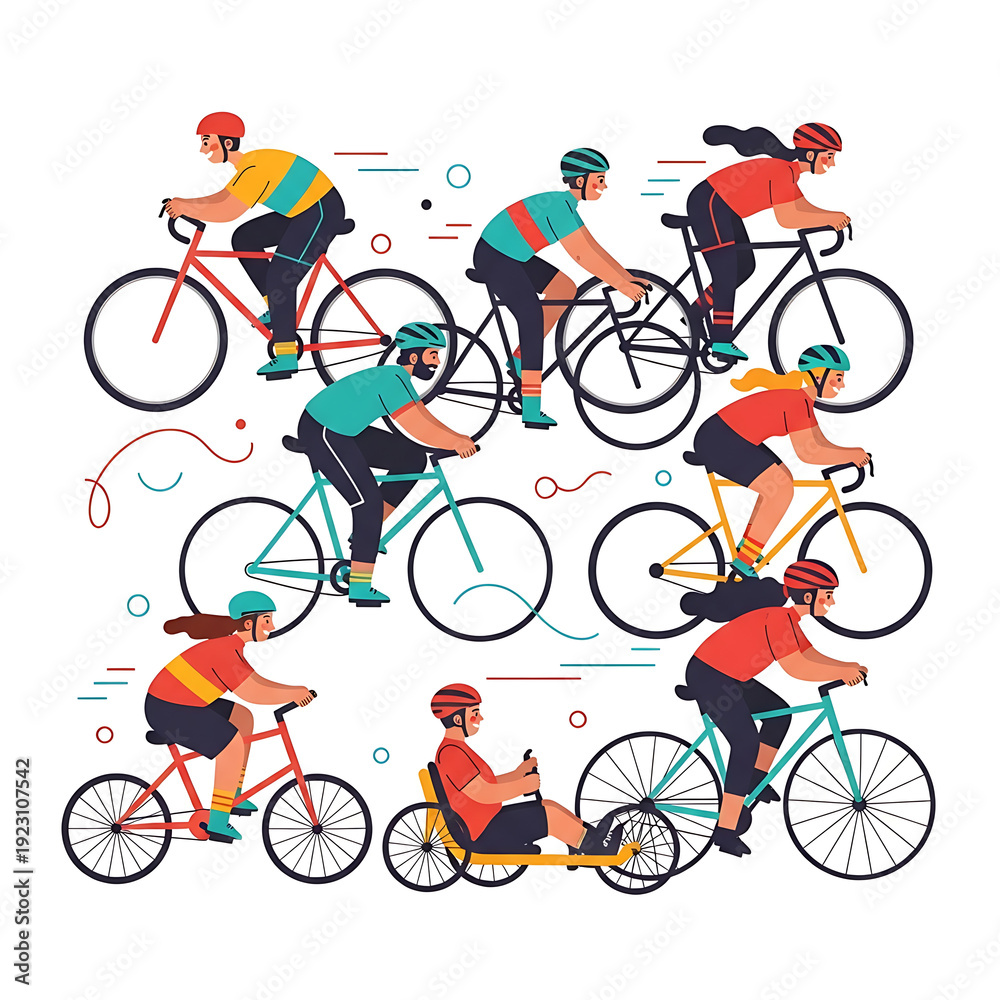 custom made wallpaper toronto digitalAnimation style vector inclusive cycling sports playful design Isolated on White background