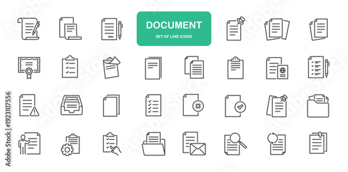 Document Icons. Thin Line Symbol Elements Collection.