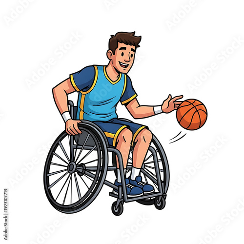 Wallpaper Mural Animation style vector wheelchair basketball player dribbling ball smiling character Isolated on White background Torontodigital.ca