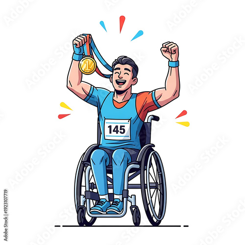 Wallpaper Mural Animation style vector adaptive athlete medal celebration smiling Isolated on White background Torontodigital.ca