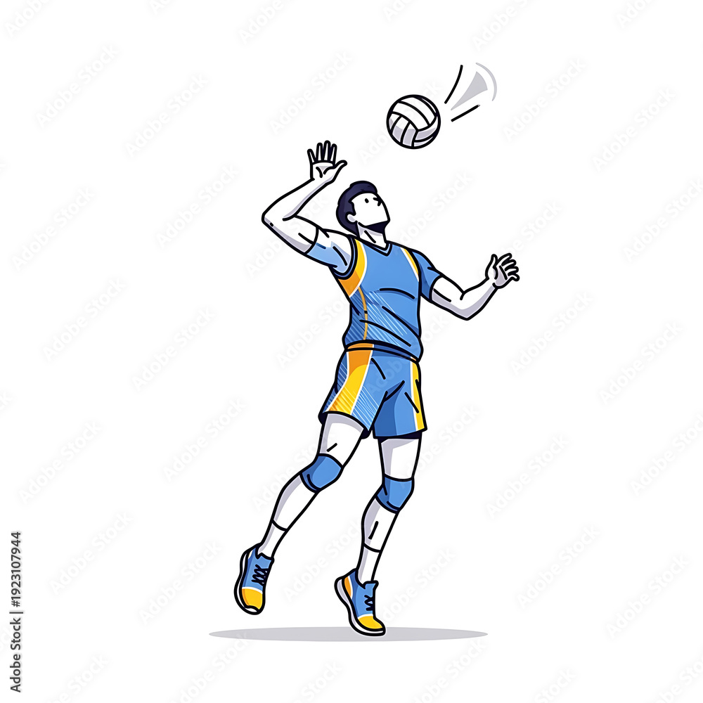 Fototapeta premium Animation style vector adaptive volleyball athlete hitting ball cartoon Isolated on White background