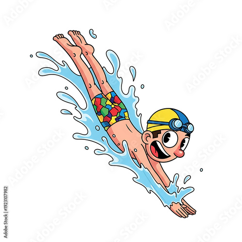 Wallpaper Mural Animation style vector para swimming dive playful character Isolated on White background Torontodigital.ca