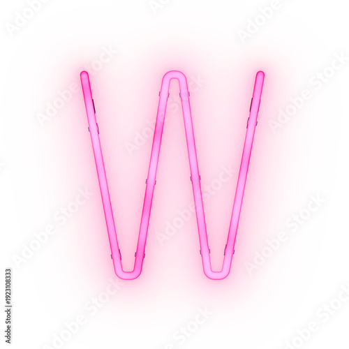 Pink Neon Glowing Letter W On Transparent Background