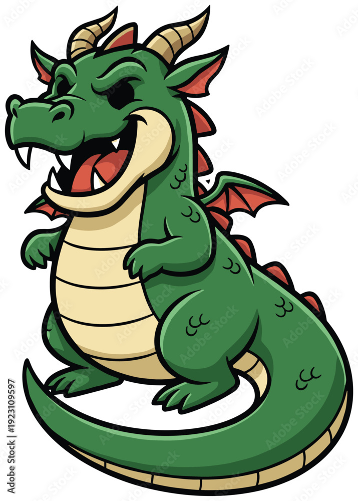 Fototapeta premium Cartoon Dragon Character with Playful Expression for Fantasy, Kids' Media, and Animation Projects