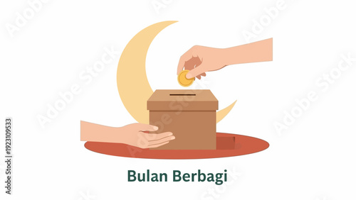 Hands donating coins into a charity box during a community event illustration