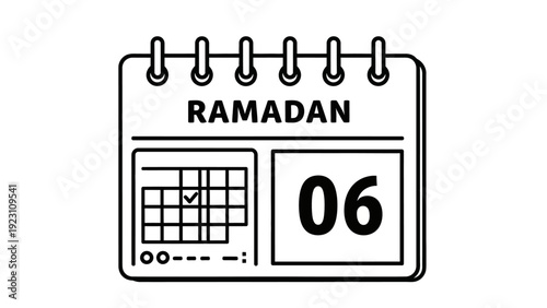 Ramadan calendar illustration showing the sixth day of the holy month in a simple line art style