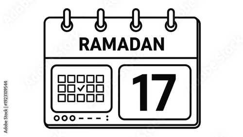 Calendar marked Ramadan on the 17th day, viewed from the front, illustrating a religious event date