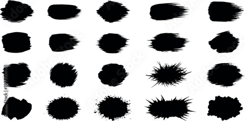 Collection of black brush stroke smudge stamps and marks